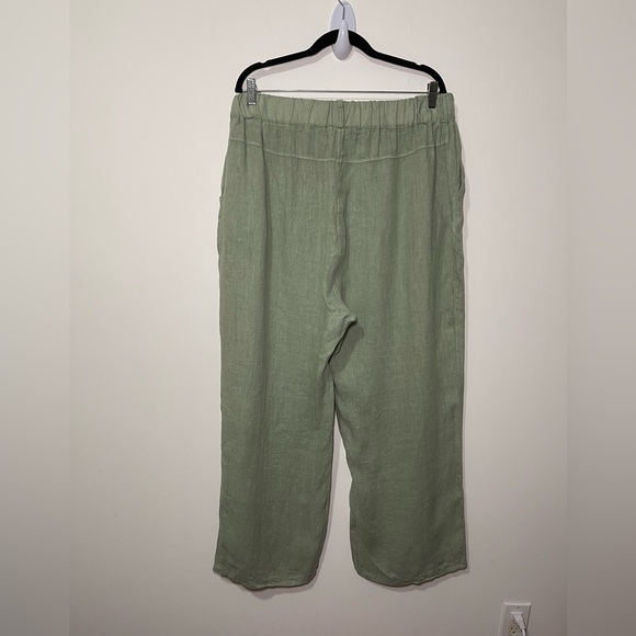 Lungo L’Arno Women’s Sage Green 100% linen wide leg pull on pants in 1X - Picture 5 of 7